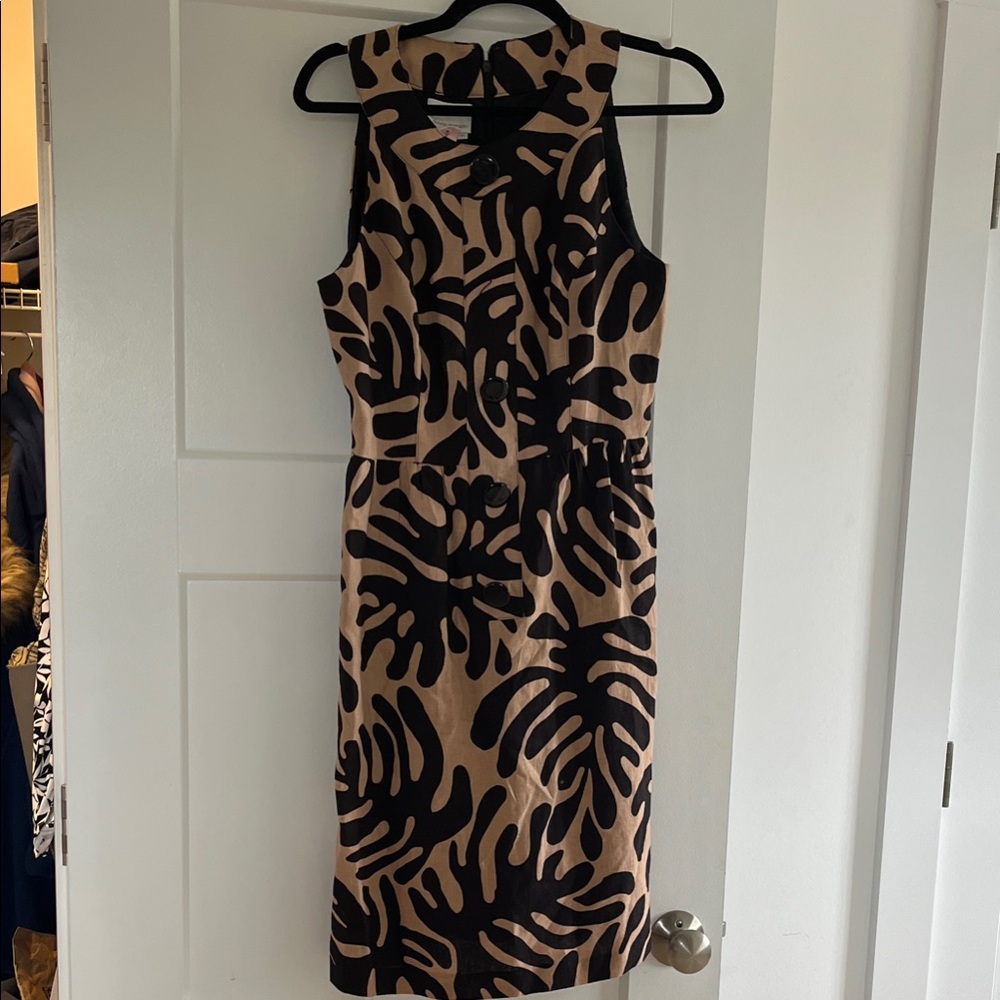 Donna Morgan Black and Tan Leaf Print Midi Dress
